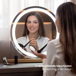 Nuvoo Make-up Spiegel - Visagie Spiegel - Hollywood Spiegel - Diameter 50cm - 3 Licht Tinten - Dimbaar - USB Telefoonoplader - Goud -Cosmeticawinkel 1200x1200 1760