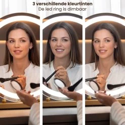 Nuvoo Make-up Spiegel - Visagie Spiegel - Hollywood Spiegel - Diameter 50cm - 3 Licht Tinten - Dimbaar - USB Telefoonoplader - Goud -Cosmeticawinkel 1200x1200 1761