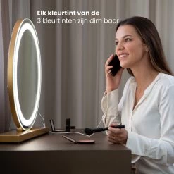 Nuvoo Make-up Spiegel - Visagie Spiegel - Hollywood Spiegel - Diameter 50cm - 3 Licht Tinten - Dimbaar - USB Telefoonoplader - Goud -Cosmeticawinkel 1200x1200 1762