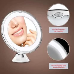 Vergroot Make Up En Scheer Spiegel Met LED Verlichting - 10x Vegroting En Natuurlijk Licht Voor Cosmetica/Scheren/Epileren - 360° Graden Verstelbare Zuignap En Wandbevestiging - Badkamer/Douche/Slaapkamer - Rond – Wit 12 Vergroot Make Up En Scheer Spiegel Met LED Verlichting - 10x Vegroting En Natuurlijk Licht Voor Cosmetica/Scheren/Epileren - 360° Graden Verstelbare Zuignap En Wandbevestiging - Badkamer/Douche/Slaapkamer - Rond – Wit -Cosmeticawinkel 1200x1200 1795