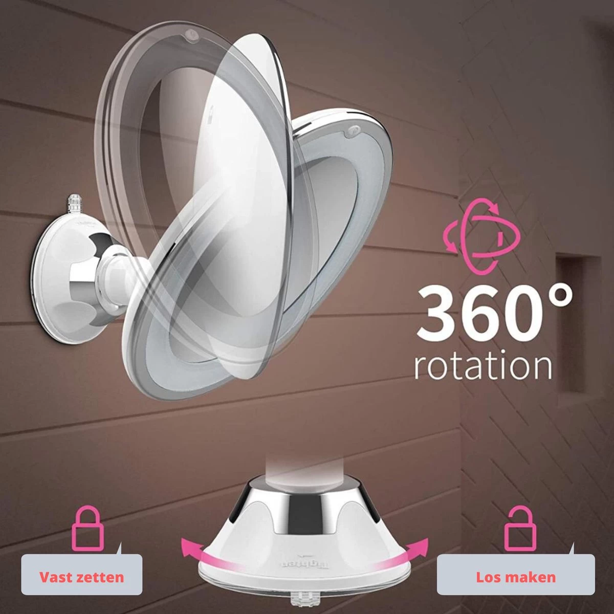 Vergroot Make Up En Scheer Spiegel Met LED Verlichting - 10x Vegroting En Natuurlijk Licht Voor Cosmetica/Scheren/Epileren - 360° Graden Verstelbare Zuignap En Wandbevestiging - Badkamer/Douche/Slaapkamer - Rond – Wit 5 Vergroot Make Up En Scheer Spiegel Met LED Verlichting - 10x Vegroting En Natuurlijk Licht Voor Cosmetica/Scheren/Epileren - 360° Graden Verstelbare Zuignap En Wandbevestiging - Badkamer/Douche/Slaapkamer - Rond – Wit - Afbeelding 3
