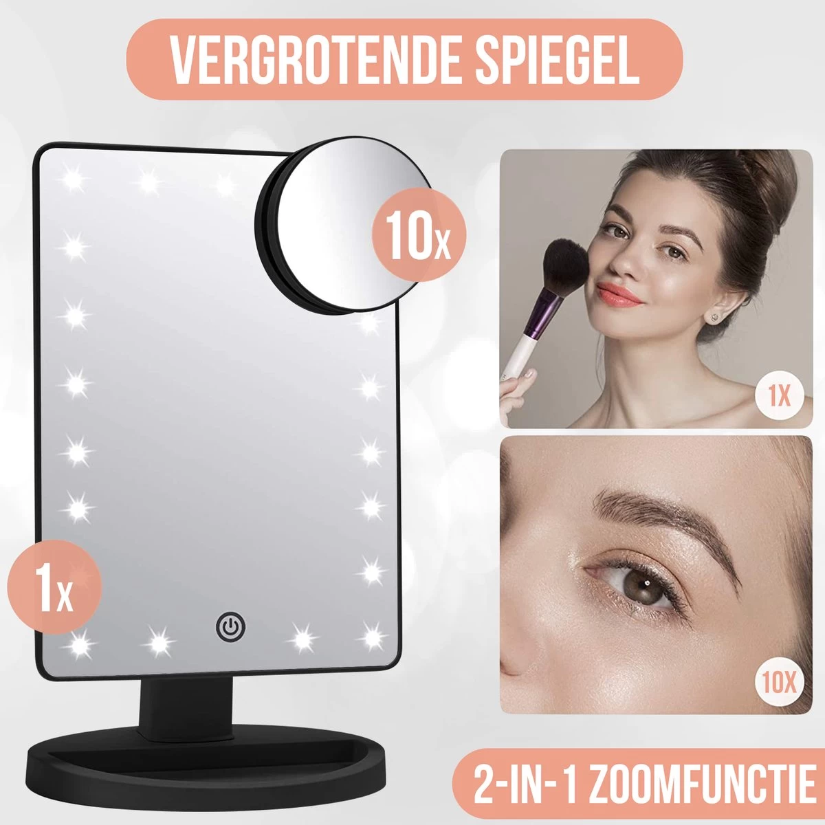 Strex Make Up Spiegel Met LED Verlichting - 3 Verlichtingsmodus - 1/10x Vergroting - 360° Verstelbaar 4 Strex Make Up Spiegel Met LED Verlichting - 3 Verlichtingsmodus - 1/10x Vergroting - 360° Verstelbaar - Afbeelding 2
