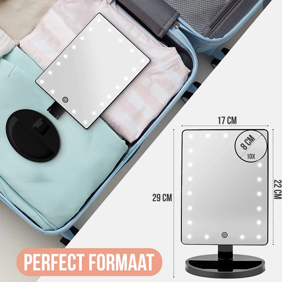 Strex Make Up Spiegel Met LED Verlichting - 3 Verlichtingsmodus - 1/10x Vergroting - 360° Verstelbaar 9 Strex Make Up Spiegel Met LED Verlichting - 3 Verlichtingsmodus - 1/10x Vergroting - 360° Verstelbaar - Afbeelding 7