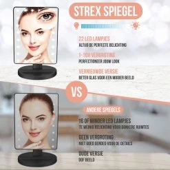 Strex Make Up Spiegel Met LED Verlichting - 3 Verlichtingsmodus - 1/10x Vergroting - 360° Verstelbaar 18 Strex Make Up Spiegel Met LED Verlichting - 3 Verlichtingsmodus - 1/10x Vergroting - 360° Verstelbaar -Cosmeticawinkel 1200x1200 1803