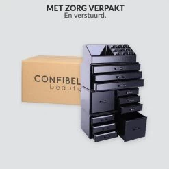 Confibel XXL Acryl Make-up Cosmetica Organizer - Verstelbare Lades - Sieraden/Make-up/Cosmetica Organizer - 11 Compartimenten - Zwart -Cosmeticawinkel 1200x1200 1825