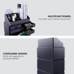 Confibel XXL Acryl Make-up Cosmetica Organizer - Verstelbare Lades - Sieraden/Make-up/Cosmetica Organizer - 11 Compartimenten - Zwart -Cosmeticawinkel 1200x1200 1826