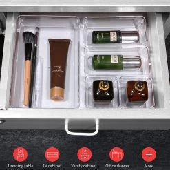 Aokyom Make-uporganizer, 18 Stuks, Kunststof Opbergdozen Voor Kantoor, Lades, Organizer, Lade-organizer, Doorzichtige Lade-inzet Voor Bureau, Keuken, Badkamer -Cosmeticawinkel 1200x1200 1851