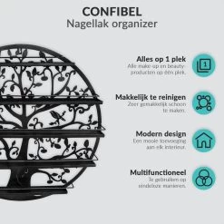 Confibel Nagellak Houder - Nagellak Flesjes Organizer - Essentiële Oliën Organizer - Rek Voor Flesjes - Wanddecoratie - Zwart -Cosmeticawinkel 1200x1200 1855