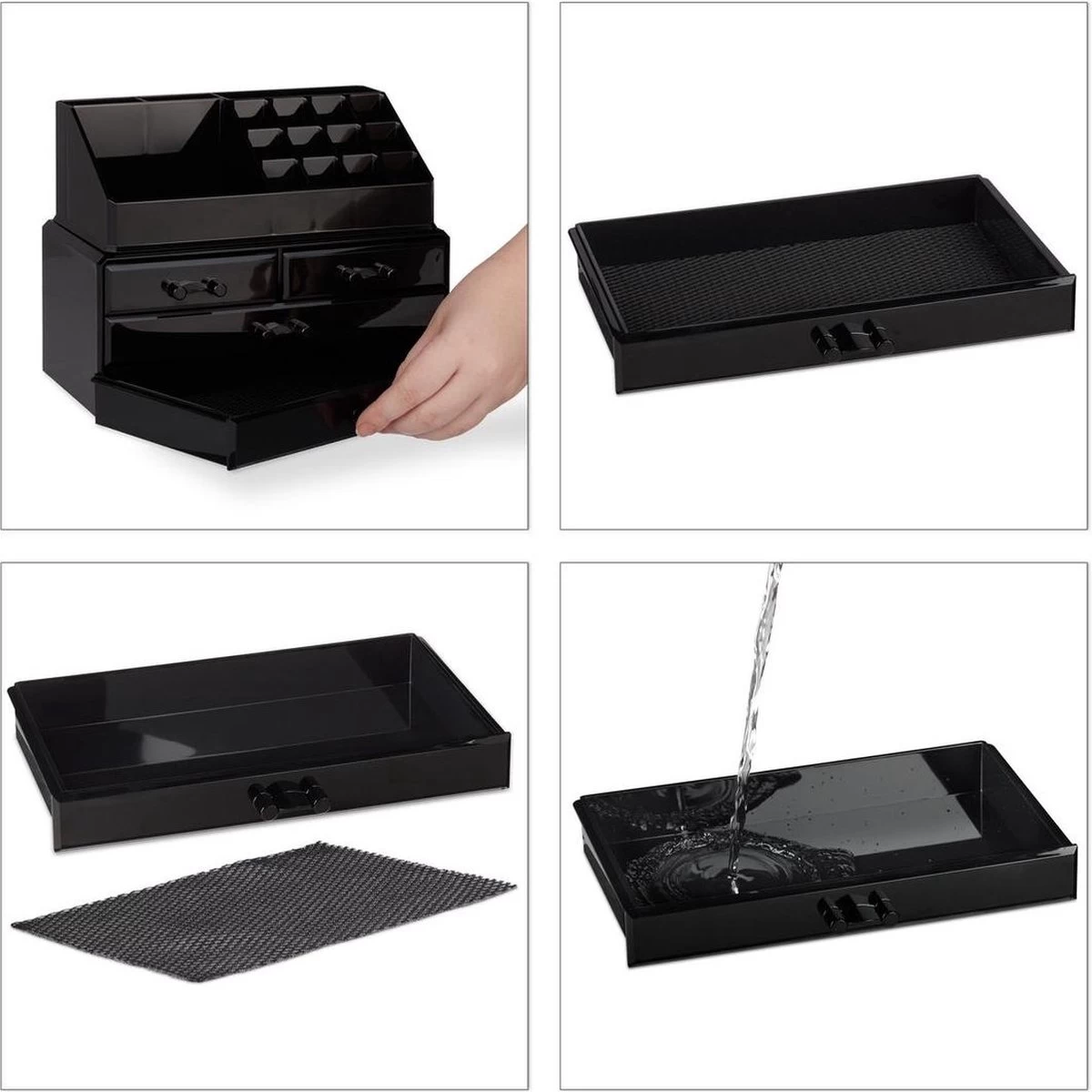 A&K 2in1 Make-up Organizer - 4 Lades Cosmetica Opbergdoos - Kaptafel - Zwart 6 A&K 2in1 Make-up Organizer - 4 Lades Cosmetica Opbergdoos - Kaptafel - Zwart - Afbeelding 4