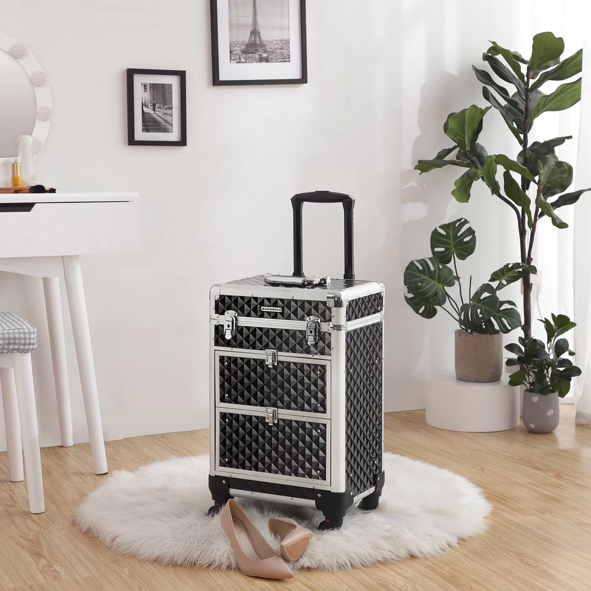 Songmics Kapperskoffer - Cosmetica Trolley - Cosmetica Koffer - Make-up Koffer - Visagie Koffer - Make Up Trolley - Op Wielen - Zwart 4 Songmics Kapperskoffer - Cosmetica Trolley - Cosmetica Koffer - Make-up Koffer - Visagie Koffer - Make Up Trolley - Op Wielen - Zwart - Afbeelding 2