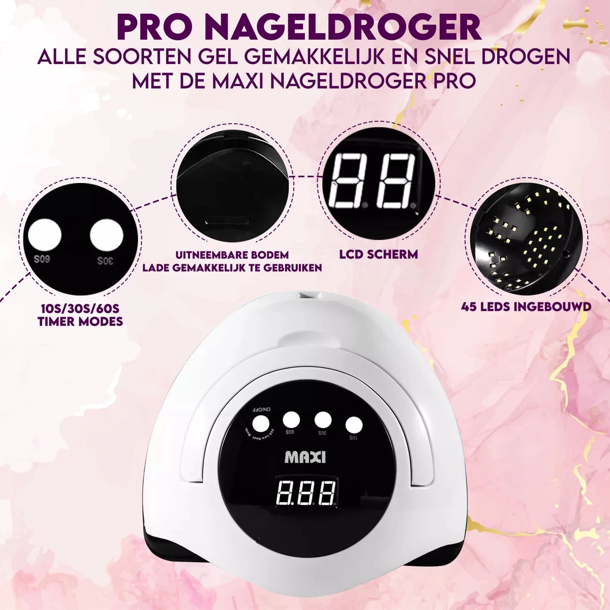 Maxi Nageldroger Pro - 168W - Uv Lamp - Nageldroger Lamp - Nageldroger Voor Gelnagels - Geschikt Voor Elke Nagel Gellak 7 Maxi Nageldroger Pro - 168W - Uv Lamp - Nageldroger Lamp - Nageldroger Voor Gelnagels - Geschikt Voor Elke Nagel Gellak - Afbeelding 5