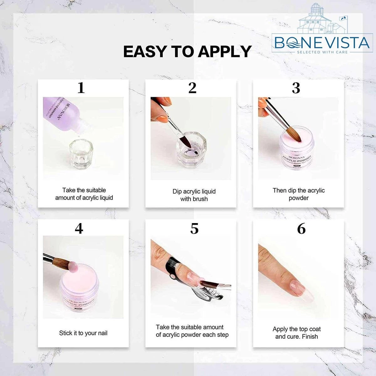 Bone Vista® Acryl Nagels Starterspakket - Wit, Roze & Transparant - Professionele Kunstnagels 6 Bone Vista® Acryl Nagels Starterspakket - Wit, Roze & Transparant - Professionele Kunstnagels - Afbeelding 4