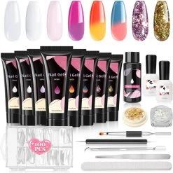 Merkloos Nepnagels - Polygel Set - 8 Kleuren - Nagels Set - Polygel Starter Set - Nagelverlenging Gel Kit - Voor Beginners - Voor DIY Salon Art Nagels