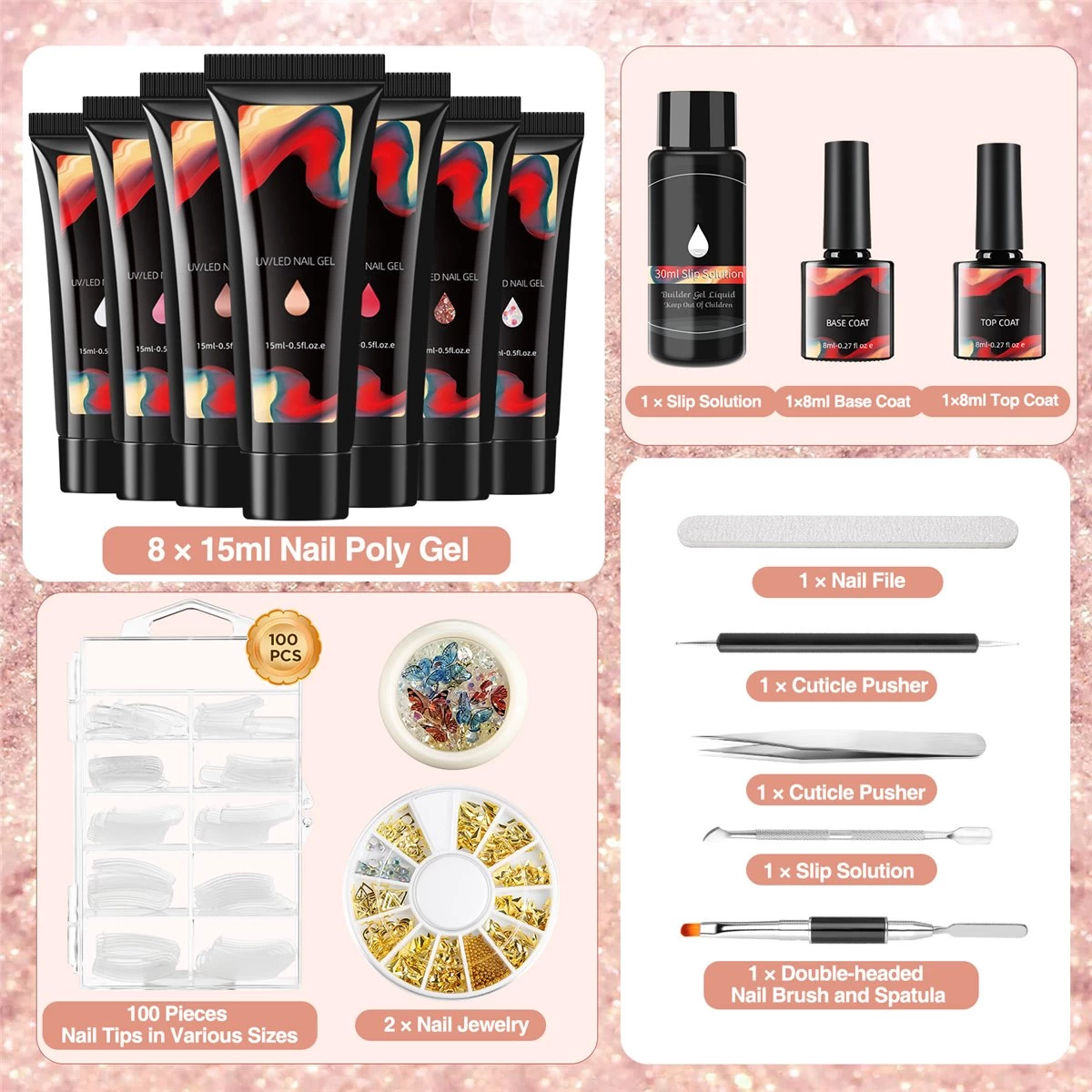 Merkloos Nepnagels - Polygel Set - Nagelverlengingsset - 8 Kleuren - Nagels Set - Temperatuurwisselgel - Lichtgevende Gel - Voor Beginners - Voor DIY Salon Art Nagels - Type A 5 Merkloos Nepnagels - Polygel Set - Nagelverlengingsset - 8 Kleuren - Nagels Set - Temperatuurwisselgel - Lichtgevende Gel - Voor Beginners - Voor DIY Salon Art Nagels - Type A - Afbeelding 3