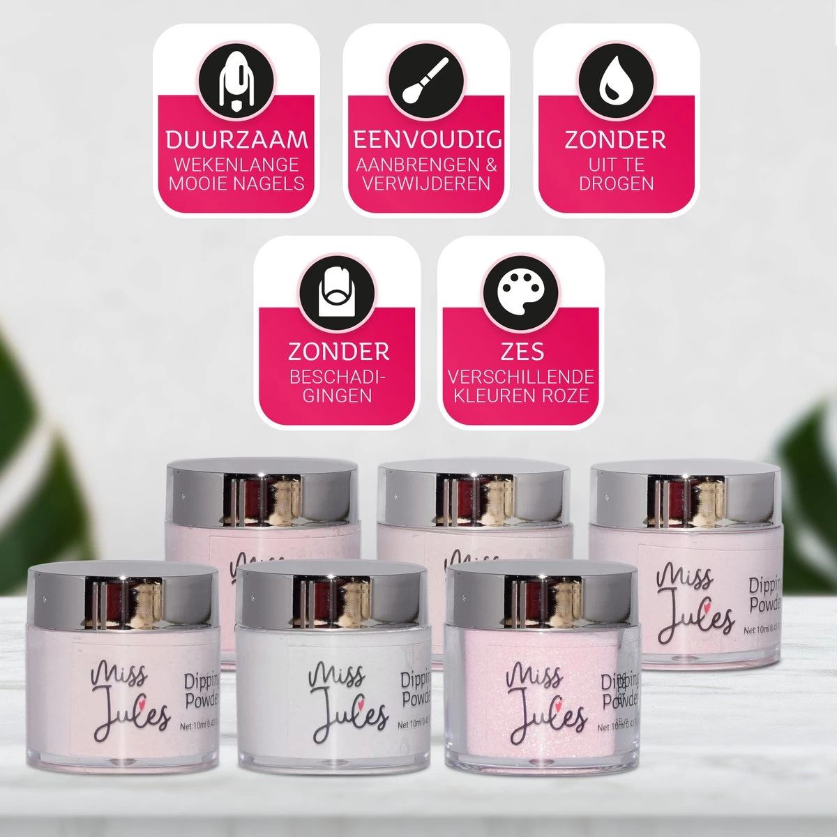 Miss Jules® Complete Set - Dipping Powder Starters Kit - 6 Kleuren Roze - Acryl Nagels Starterspakket 4 Miss Jules® Complete Set - Dipping Powder Starters Kit - 6 Kleuren Roze - Acryl Nagels Starterspakket - Afbeelding 2