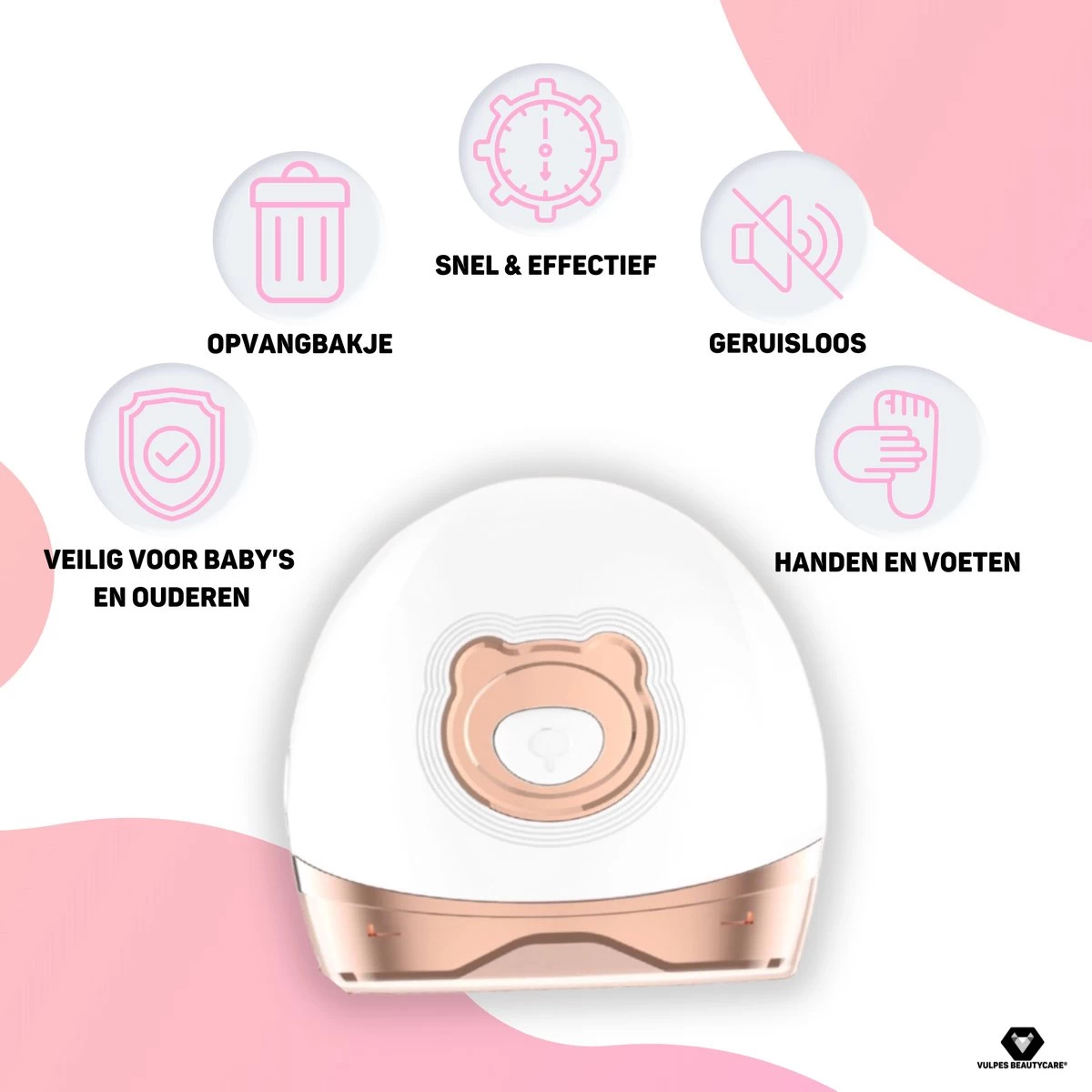 Vulpes BeautyCare® Elektrische Nagelknipper - Nagelschaar Met Opvangbakje – Veilige Nagelschaar Voor Baby’s, Kinderen, Volwassenen En Ouderen - Draadloos En Geruisloos – USB-Oplaadbaar – Rosé / Wit 12 Vulpes BeautyCare® Elektrische Nagelknipper - Nagelschaar Met Opvangbakje – Veilige Nagelschaar Voor Baby’s, Kinderen, Volwassenen En Ouderen - Draadloos En Geruisloos – USB-Oplaadbaar – Rosé / Wit - Afbeelding 10
