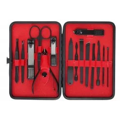 In Round Nagelset 16-delig Met Etui – Manicure Set – Pedicure Set - Staal – Zwart / Rood – Nagelsetje – Nagel Knipper – Nagelknipper – Manicureset – Nagelschaar – Pedicureset – Nagelverzorging – Nageltang – Nail Clipper -Cosmeticawinkel 1200x1200 615