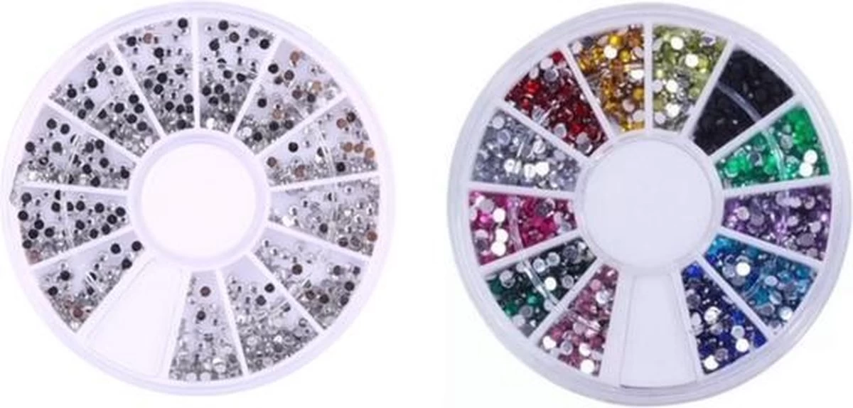 Nail Art Voordeel Set Rhinestones Zilver + Diverse Kleuren - 1200 Stuks - Strass Nagel Steentjes / Nagel Diamantjes / Nail Art 3 Nail Art Voordeel Set Rhinestones Zilver + Diverse Kleuren - 1200 Stuks - Strass Nagel Steentjes / Nagel Diamantjes / Nail Art