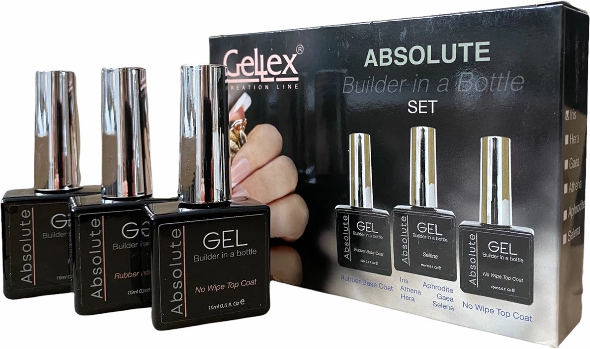Gellex - SET Absolute Gel Builder In A Bottle "Athena" 15ml - Starterspakket 3x15ml - Gellak - Gel Nagellak- Gel Nagels 3 Gellex - SET Absolute Gel Builder In A Bottle "Athena" 15ml - Starterspakket 3x15ml - Gellak - Gel Nagellak- Gel Nagels