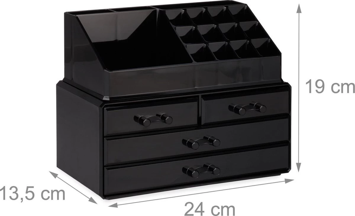 A&K 2in1 Make-up Organizer - 4 Lades Cosmetica Opbergdoos - Kaptafel - Zwart 12 A&K 2in1 Make-up Organizer - 4 Lades Cosmetica Opbergdoos - Kaptafel - Zwart - Afbeelding 10
