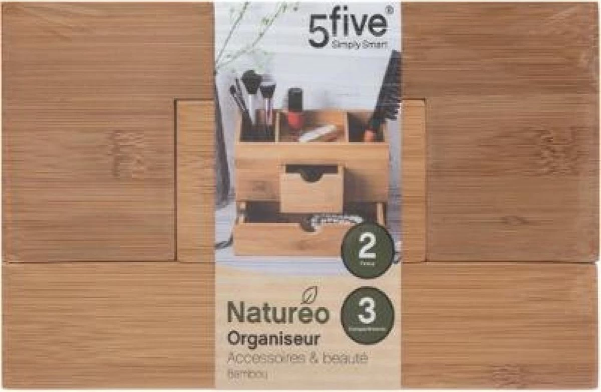 Sieraden/make-up Organizer Met 3 Vakken En 2 Lades 24 X 14,5 Cm Van Bamboe - Sieradenkastje - Make-upkastje - Organizers 7 Sieraden/make-up Organizer Met 3 Vakken En 2 Lades 24 X 14,5 Cm Van Bamboe - Sieradenkastje - Make-upkastje - Organizers - Afbeelding 5
