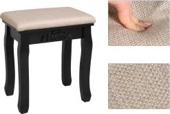 Merkloos Kaptafel, Kaptafel Met Grote Spiegel Zonder Frame, Toilettafel, Kaptafel, Voor Make-up, Gewatteerde Kruk, 5 Laden, Verplaatsbare Opbergdoos, Zwart RDT25BK -Cosmeticawinkel 1200x805