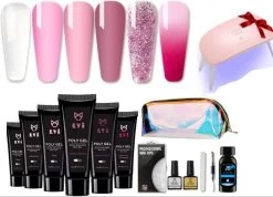 Elvi Polygel Nagels Kit - 6x15 Perfecte Polygel Kleuren Voor De Feestdagen- Nagelverlenging - Polyacryl UV Nagellak-Quick Extension Set- Polygel Color Changing Red-Pink-Polygel Starterspakket- UV Base & Top Coat-Slip Solution-100 Nagel Tips-