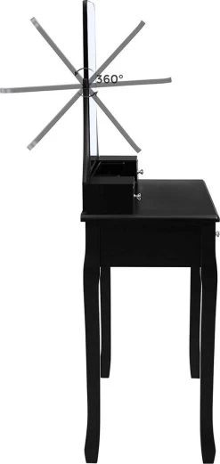 Merkloos Kaptafel, Kaptafel Met Grote Spiegel Zonder Frame, Toilettafel, Kaptafel, Voor Make-up, Gewatteerde Kruk, 5 Laden, Verplaatsbare Opbergdoos, Zwart RDT25BK -Cosmeticawinkel 569x1200 3