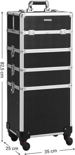 XXL PRO Visagie Beauty Case Koffer Trolley - Nagelkoffer Op Wielen Voor Makeup Of Cosmetica - Grote Uitklapbare Opbergsysteem Nagel Styliste Kapster - Zwart -Cosmeticawinkel 588x1200 1