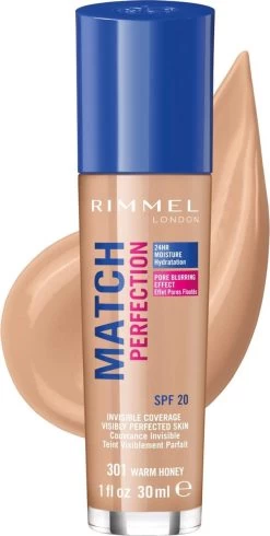 Rimmel London Match Perfection Foundation 301 Warm Honey -Cosmeticawinkel 605x1200 3