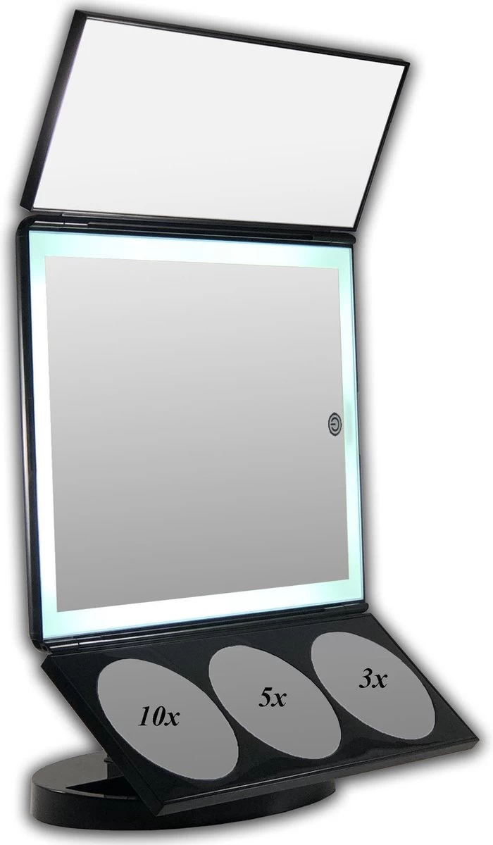 Grote Drieluik LED Make-up Spiegel Touch Knop En Dimmer 1, 3, 5 En 10 Maal Vergroting Inclusief Usb Kabel, Spiegels 4 Grote Drieluik LED Make-up Spiegel Touch Knop En Dimmer 1, 3, 5 En 10 Maal Vergroting Inclusief Usb Kabel, Spiegels - Afbeelding 2