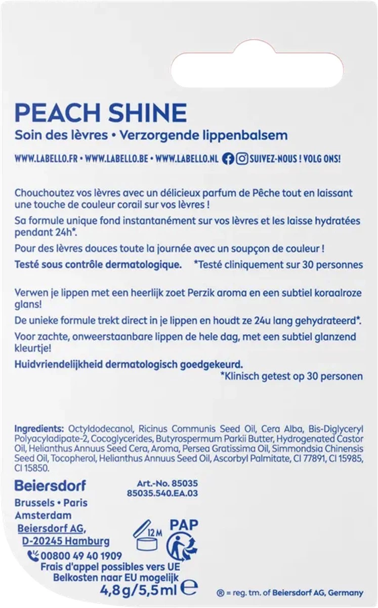 Labello Fruity Shine Peach Lippenbalsem - 5.5ml 6 Labello Fruity Shine Peach Lippenbalsem - 5.5ml - Afbeelding 4