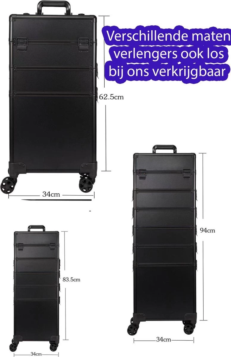 Beautycase / Beautykoffer / Trolley Voor Opbergen Van Uw Persoonlijke Verzorgingsproducten In 3 In 1 Van Aluminium - Bekleed Zwart Fluweel - 8wielen - Kapper - Tattoo - Nagel - Visagie - Make-up - Cosmetica - Schmink - Beauty Case / Beauty Koffer 5 Beautycase / Beautykoffer / Trolley Voor Opbergen Van Uw Persoonlijke Verzorgingsproducten In 3 In 1 Van Aluminium - Bekleed Zwart Fluweel - 8wielen - Kapper - Tattoo - Nagel - Visagie - Make-up - Cosmetica - Schmink - Beauty Case / Beauty Koffer - Afbeelding 3