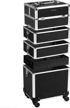 XXL PRO Visagie Beauty Case Koffer Trolley - Nagelkoffer Op Wielen Voor Makeup Of Cosmetica - Grote Uitklapbare Opbergsysteem Nagel Styliste Kapster - Zwart -Cosmeticawinkel 779x1200 1