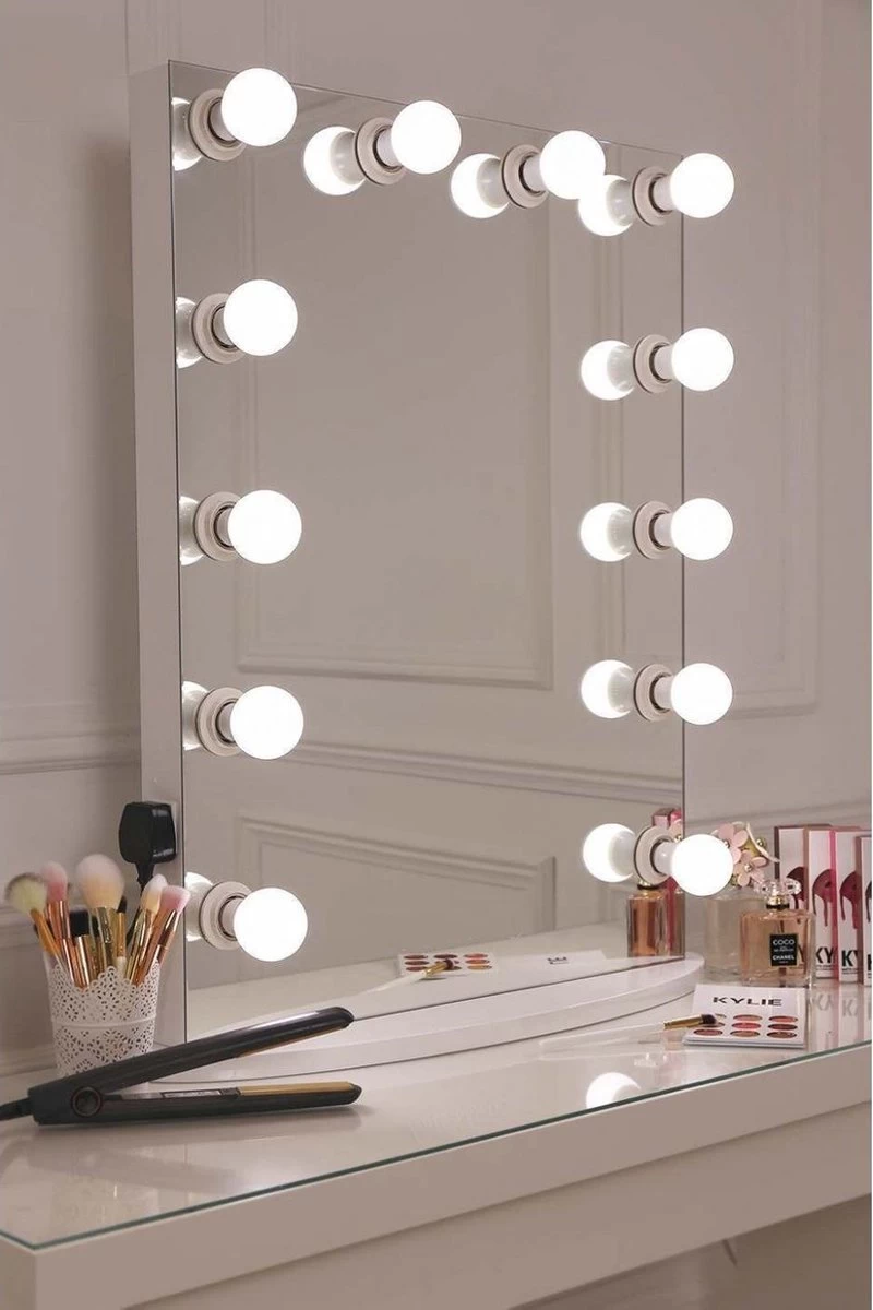 Bright Beauty Vanity Hollywood Make Up Spiegel Met Verlichting - 60 X 80 Cm - Dimbaar - Zonder Rand - Wit - Hoogwaardig Gespoten MDF 5 Bright Beauty Vanity Hollywood Make Up Spiegel Met Verlichting - 60 X 80 Cm - Dimbaar - Zonder Rand - Wit - Hoogwaardig Gespoten MDF - Afbeelding 3