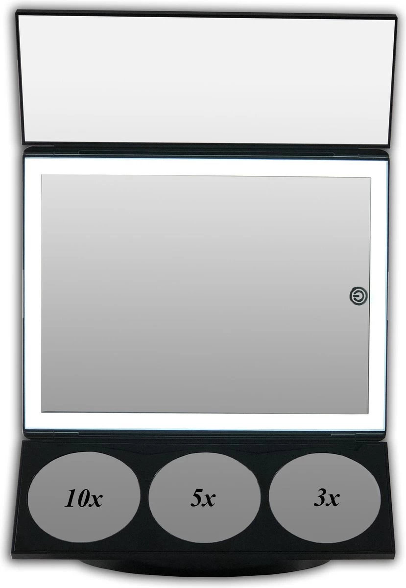 Grote Drieluik LED Make-up Spiegel Touch Knop En Dimmer 1, 3, 5 En 10 Maal Vergroting Inclusief Usb Kabel, Spiegels 5 Grote Drieluik LED Make-up Spiegel Touch Knop En Dimmer 1, 3, 5 En 10 Maal Vergroting Inclusief Usb Kabel, Spiegels - Afbeelding 3
