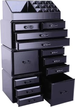 Confibel XXL Acryl Make-up Cosmetica Organizer - Verstelbare Lades - Sieraden/Make-up/Cosmetica Organizer - 11 Compartimenten - Zwart -Cosmeticawinkel 847x1200 4