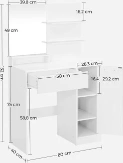 MIRA Home - Kaptafel - Make-up Tafel - Wit - Spaanplaat - 80x40x132cm -Cosmeticawinkel 907x1200 4