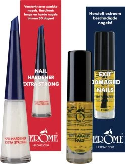 Herome Combi-Pack Exit Damaged Nails & Nagelverharder Extra Sterk (Nail Hardener Extra Strong) - Herstelt Beschadigde Nagels En Zorgt Voor Ijzersterke Nagels - 7ml. & 10ml.