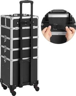 XXL PRO Visagie Beauty Case Koffer Trolley - Nagelkoffer Op Wielen Voor Makeup Of Cosmetica - Grote Uitklapbare Opbergsysteem Nagel Styliste Kapster - Zwart -Cosmeticawinkel 950x1200 3