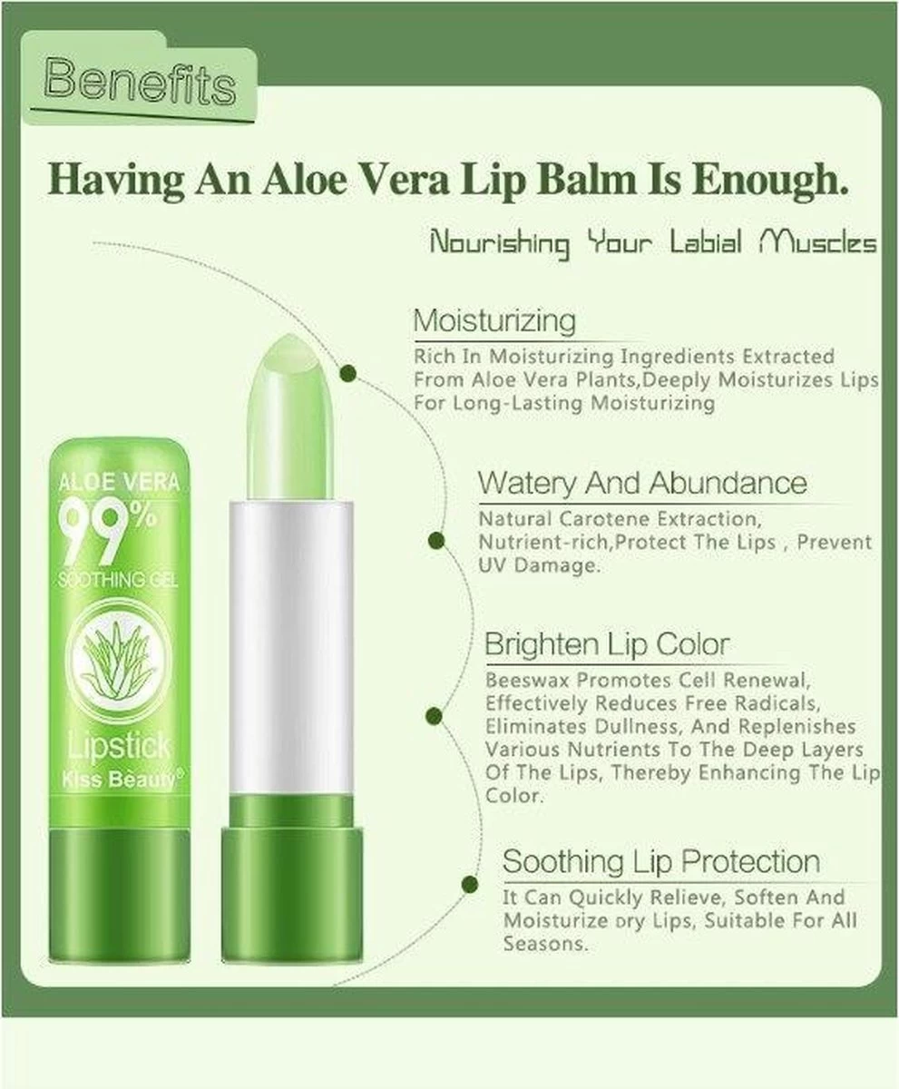 Kiss Beauty Aloë Vera Lip Gel Balm Lipstick - Kleurverandering Langdurige - Hydraterende - Lip Moisturizer Jelly Balm 4 Kiss Beauty Aloë Vera Lip Gel Balm Lipstick - Kleurverandering Langdurige - Hydraterende - Lip Moisturizer Jelly Balm - Afbeelding 2